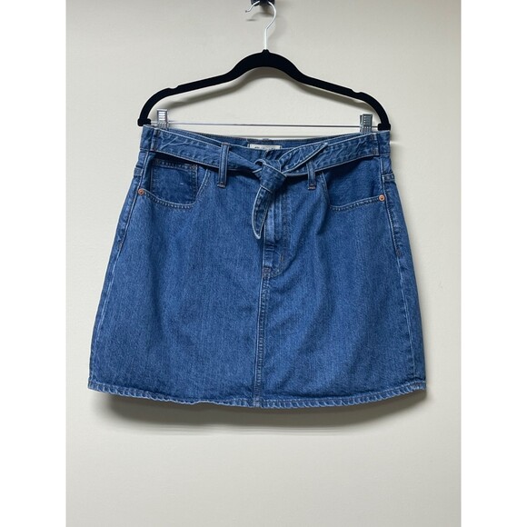 MADEWELL Rigid Denim Straight Mini Skirt, Built-In Waist Tie, Haydel Wash, Sz 31 - Picture 3 of 11
